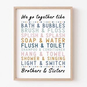 Bathroom Sibling Print, Kids Bathroom Decor, Brother and Sister, Gender Neutral, Shared Bathroom Art, Childs Room Decor, Printed
