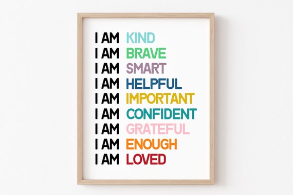 I am Affirmations, Positive Wall Art, Inspirational Quote, Classroom Decor, Playroom Poster, Gift for Kid