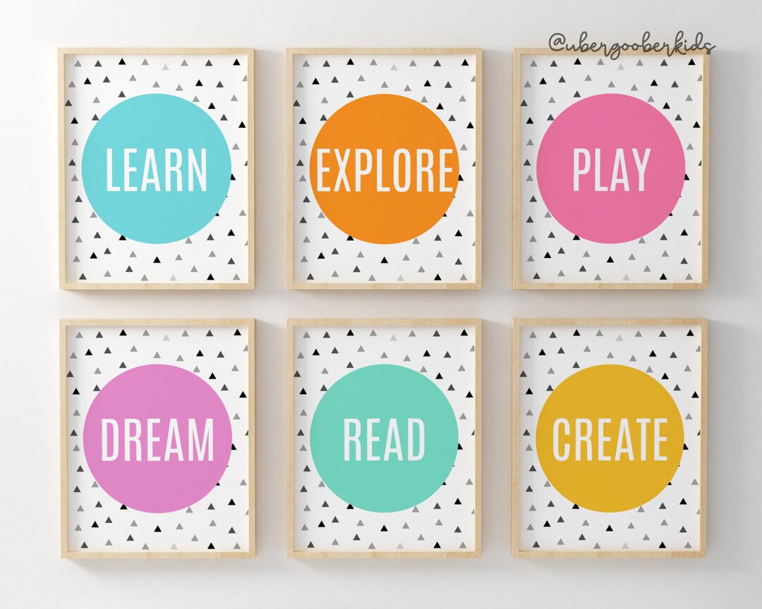 Kids Motivational Wall Decor, Positive Qoutes, Set of Six, Playroom ...