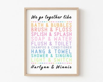 Pastel Bathroom Sibling Print, Kids Bathroom Decor, Brother and Sister, Gender Neutral, Shared Bathroom Art, Childs Room Decor, Printable