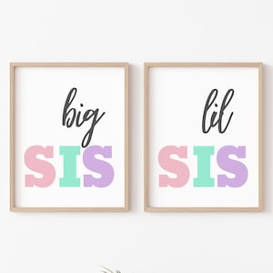 Big Sister Little Sister Print, Pastel, Set of 2, Siblings Decor, Big Sis, Little Sis, Children's Prints, Kids Bedroom, Poster for Daughters