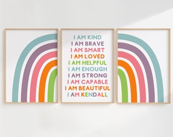 Girls Room Affirmation Print, Rainbow Decor, Personalized Name (Digital Download)