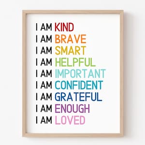I Am Positive Affirmations For Kids, Homeschooling Art, Motivational Poster, Positive Decor, Playroom, Homeschool, Gift For Kids, Digital