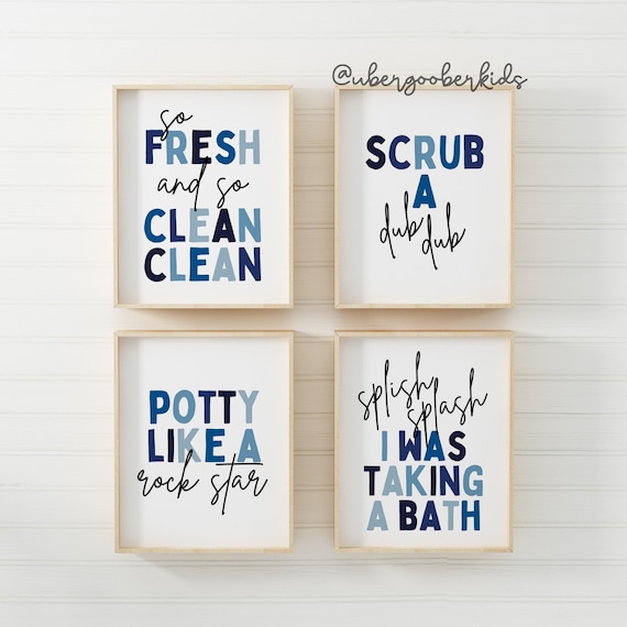 Kids Bathroom Art Set Bathroom Wall Prints Set of 4 Splish