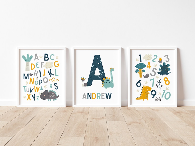 Dinosaur Wall Art, Dino Name Print, Dinosaur Theme Nursery, Baby Name Print, Personalized Name, Nursery Prints, Kids Decor, Toddler, Custom image 6