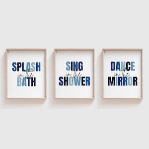 Kids Bathroom Art Set, Bathroom Wall Prints, Set of 3, Girls Room Decor, Splash Sing Dance, Bathroom Decor, Children's Bathroom Wall Art