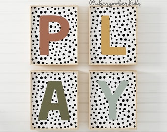 Play Letters Wall Art, Set of Four, Playroom Wall Decor, Playroom Prints, Playroom Wall Art, Playroom Decor, Printable, Digital Download