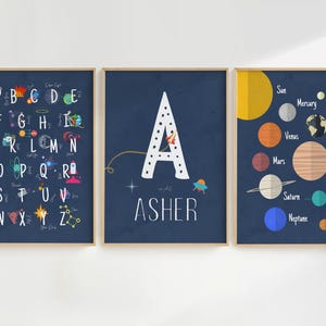 Art mural espace personnalisé, lot de 3, imprimable, poster espace, chambre d&#39;enfant sur le thème de l&#39;espace, impression nom de bébé, garçons, décoration de chambre d&#39;enfant, décoration d&#39;enfants, impression murale
