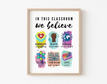 Classroom Poster, Printable Wall Art, School, In This Classroom, Diversity, Equality, Educational, Prints, Printables, Inclusion, Kindness