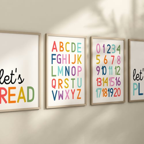 Kids Alphabet Wall Art Canvas - Read & Play Cartoon Nursery Poster, Nordic Style (16"x??, Unframed)