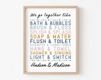 Bathroom Sibling Print, Kids Custom Bathroom Decor, Brother and Sister, Gender Neutral, Shared Bathroom Art, Childs Room Decor, Printable