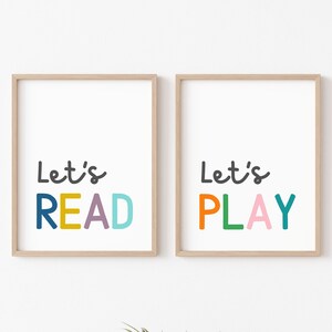 Let&#39;s Read Let&#39;s Play, Playroom Wall Art, Set of 2, Playroom Posters, Playroom Prints, Kids Wall Decor, Nursery Posters, Homeschool Poster
