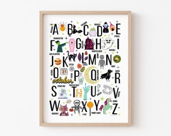 Halloween Decor, Halloween Classroom Decorations, Halloween Prints, ABC's of Halloween, Halloween Alphabet, DIGITAL, Spooky Nursery Decor