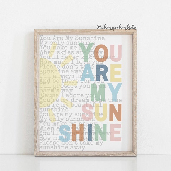 You Are My Sunshine Lyrics Nursery Digital Art Print 