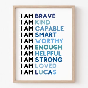 Kinderzimmer Dekor, Affirmationen für Kinder, Affirmation Kunst, personalisierte Drucke, I AM Affirmationen, Benutzerdefinierte Name Wandkunst, Kinder Poster