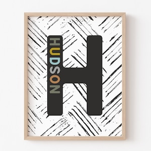 Arte mural con nombre personalizado, inicial de monograma personalizada, impresión personalizada con nombre de bebé, impresión para habitación de bebé, póster para habitación de bebé, decoración para habitación de bebé, impresión con nombre de niño