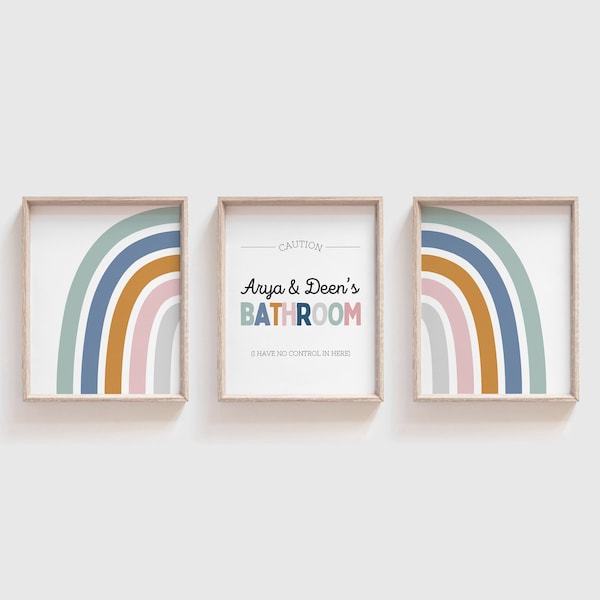 Kids Bathroom Wall Art, Bathroom Wall Prints, Kids Bathroom Sign, Kids Bathroom Decor, Children's Bathroom Art, Rainbow Bathroom, DIGITAL