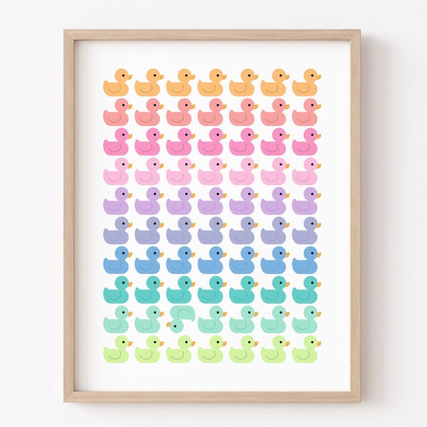 pastel rainbow ducks bathroom print, bathroom wall art, baby girl nursery, bathroom accessories, playroom art, pastel pink, bathroom decor