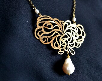 brass necklace flower and drop