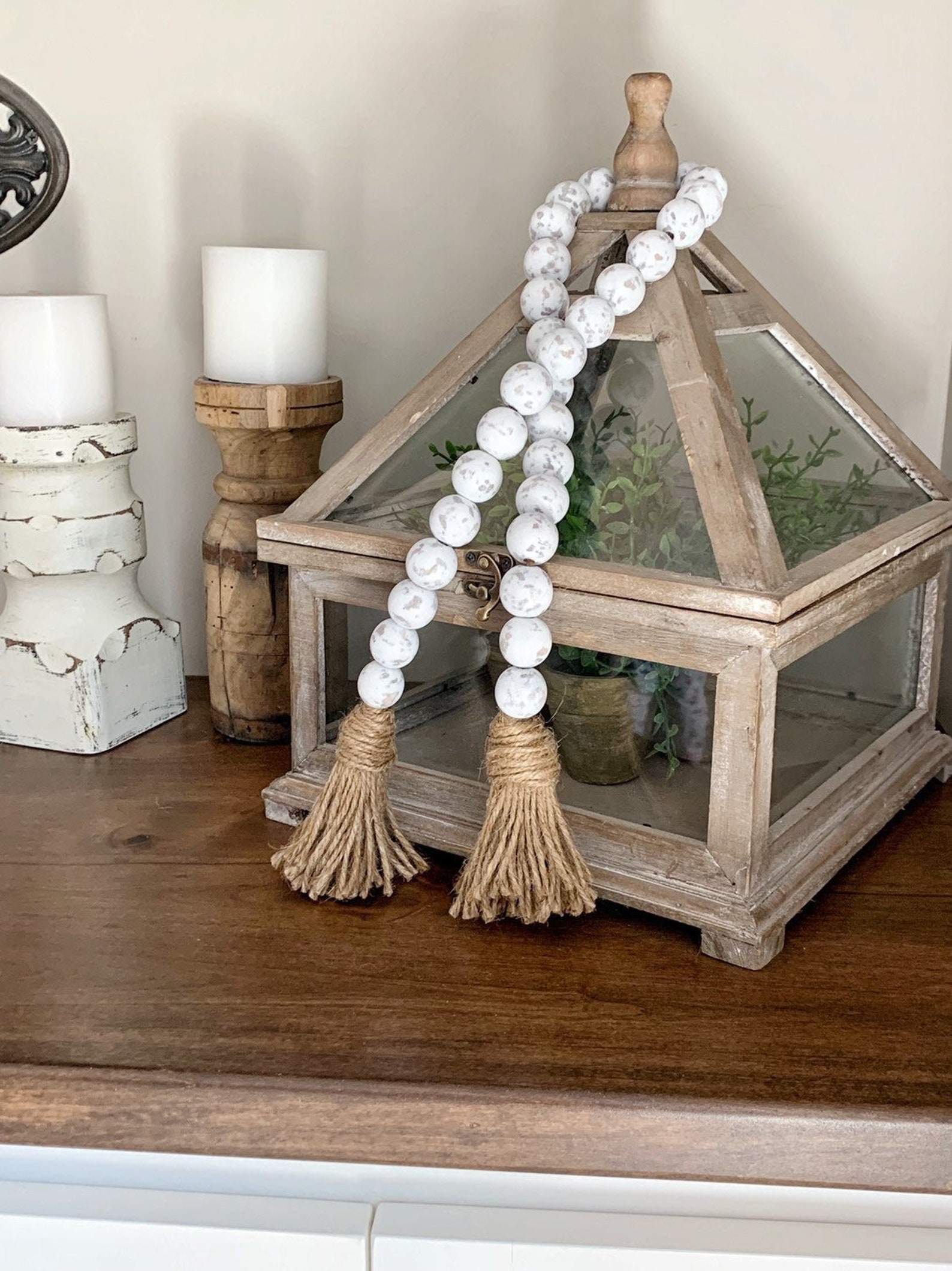 Guirnalda de perlas de madera blanca. Guirnalda estilo granja. | Etsy