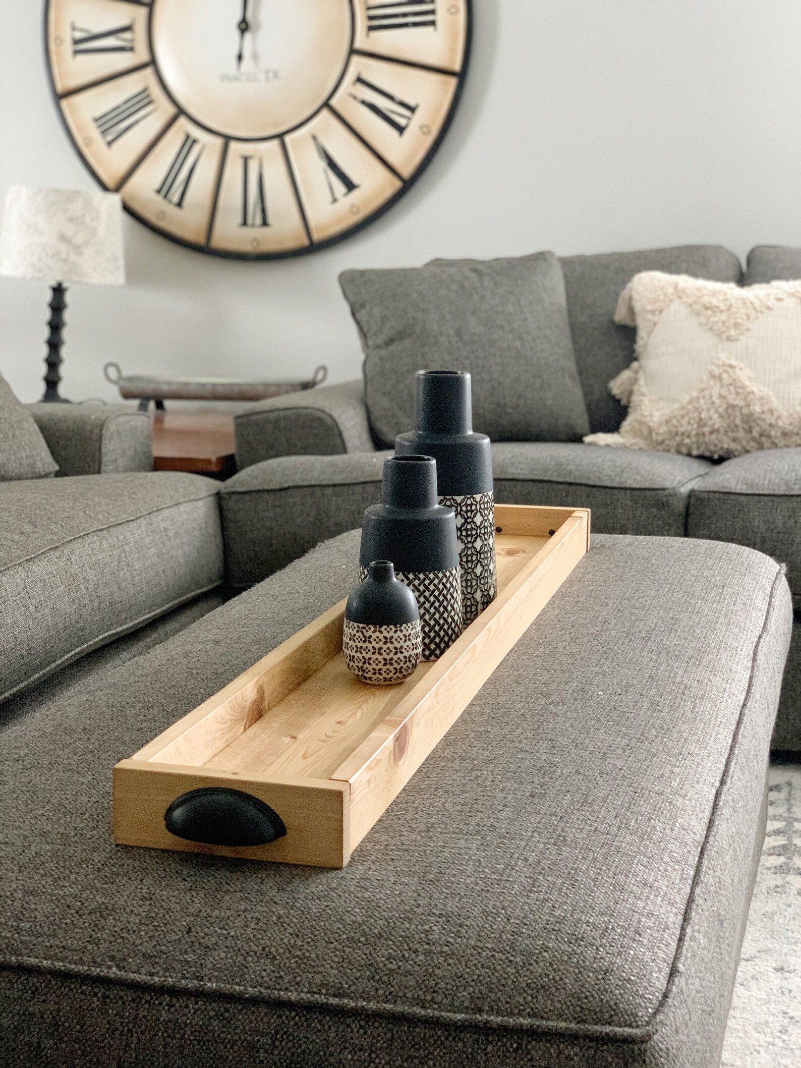 Skinny wood tray. Long Rectangle Tray. Ottoman wood tray. Etsy