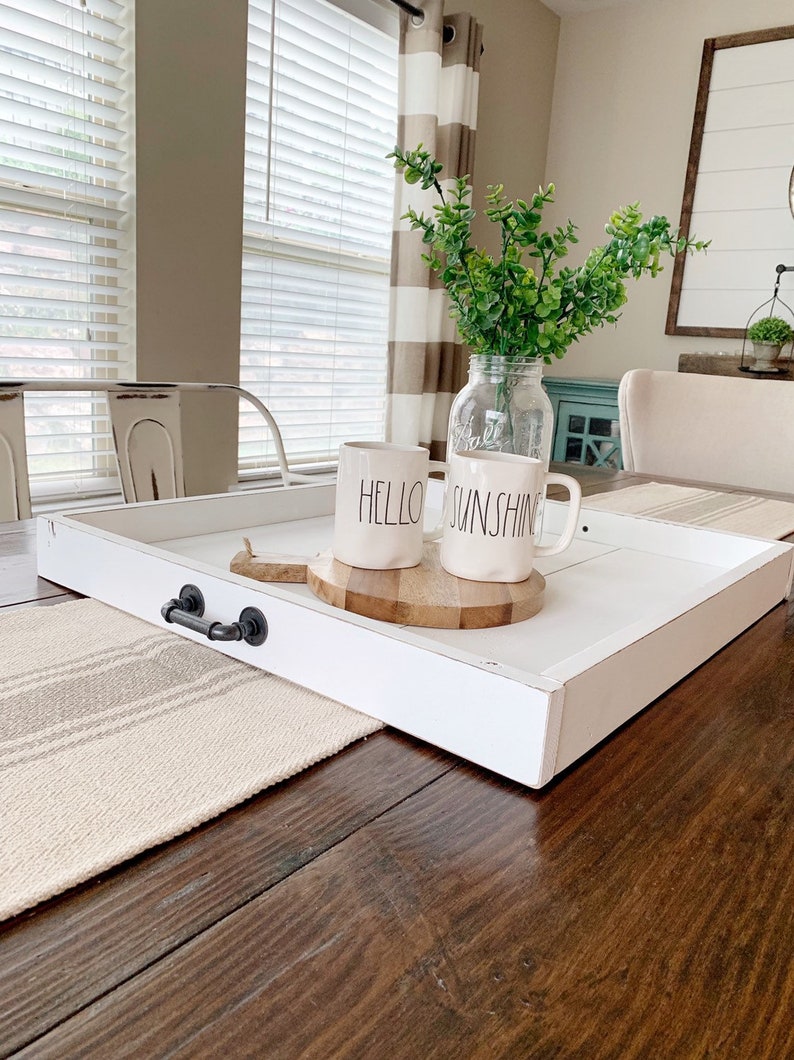 Large Square Tray. Ottoman Wood Tray. Rustic Centerpiece. Etsy