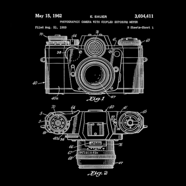 Vintage Camera Patent Print, 1959 Camera Design, Chalkboard Style, Camera Wall Art, SLR Camera, Large Printable Art  INSTANT DOWNLOAD