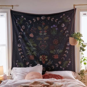 Moon Tapestry Botanical Wall Hanging Psychedelic Garden Backdrop Uni Room