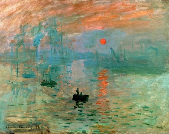 Impresión de Monet al amanecer, Claude Monet, hermosas impresiones digitales descargables de arte famoso, pintura impresionista, decoración de pared imprimible