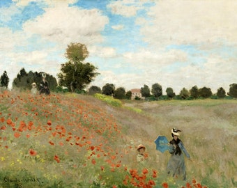Campos de amapolas de Monet, impresión digital descargable de Claude Monet, hermosa pintura famosa, descargas de decoración de pared con amapolas imprimibles