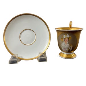 Meissen Hand Painted Portrait Saucer with Cup Antique