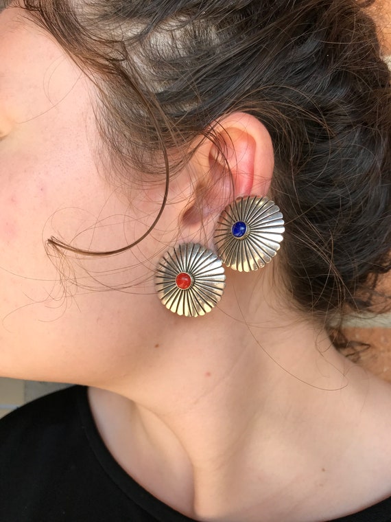Sterling Silver Clip-On Daisy Earrings in Blue and
