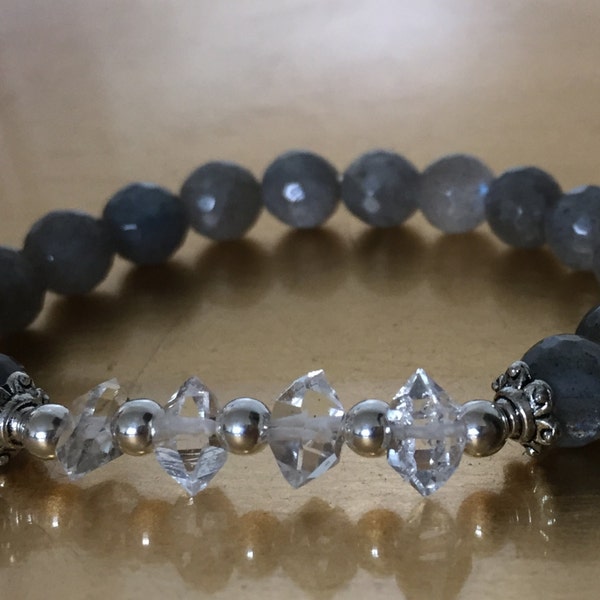 Herkimer Diamonds Women Wrist Mala Bracelet DAINTY bracelet with lots of SHIMMER and SPARKLE