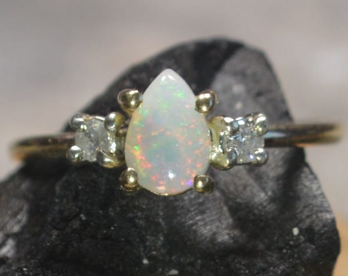 9ct Gold Teardrop Australian Opal and Diamond Ring