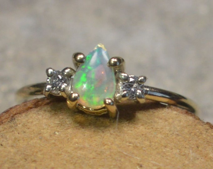 Handmade 9ct Gold Teardrop Australian Crystal Opal and Diamond Ring