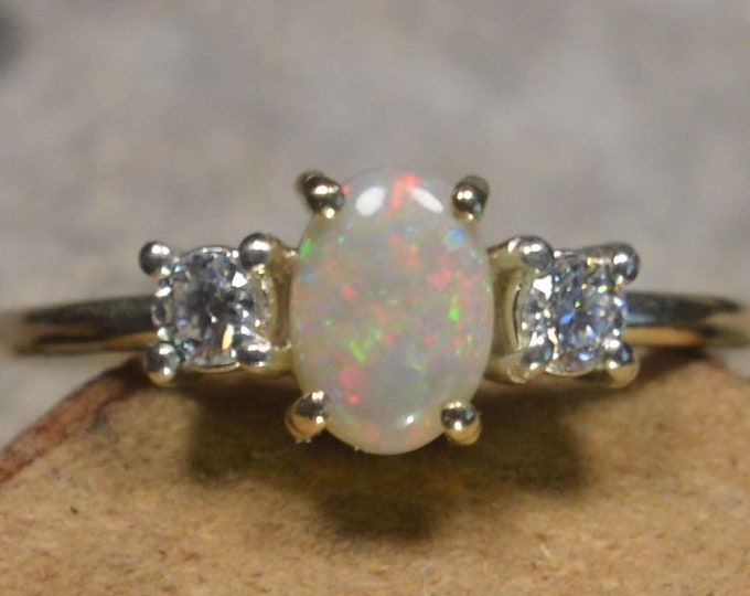 9ct Gold Oval Australian Opal and Diamond Ring