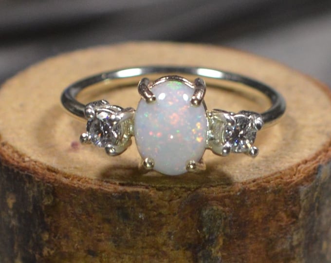 9ct Gold Oval Australian Opal and Diamond Ring