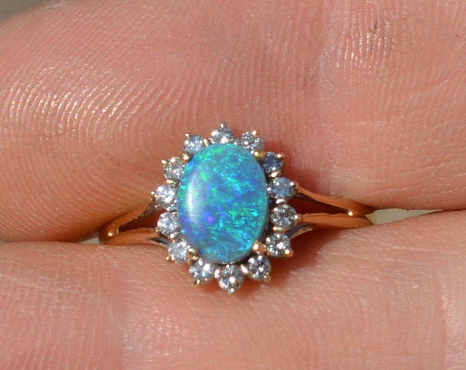 18ct Gold Opal and Diamond Halo Ring, Australian Opal
