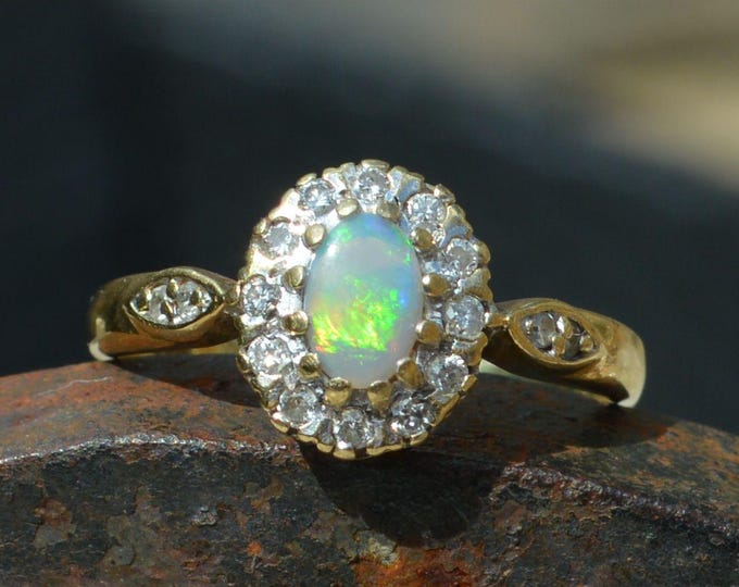 9ct Gold Opal & Diamond Cluster Ring
