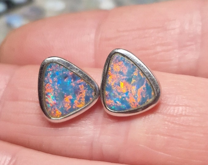 14ct White Gold, Australian Opal Doublet Stud Earrings