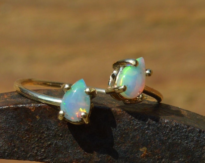 9ct Gold Teardrop Australian Opal Ring, Double Teardrop Open Ring