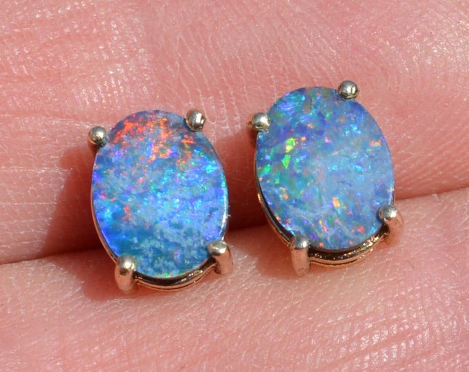 9ct Gold Australian Doublet Opal Stud Earrings