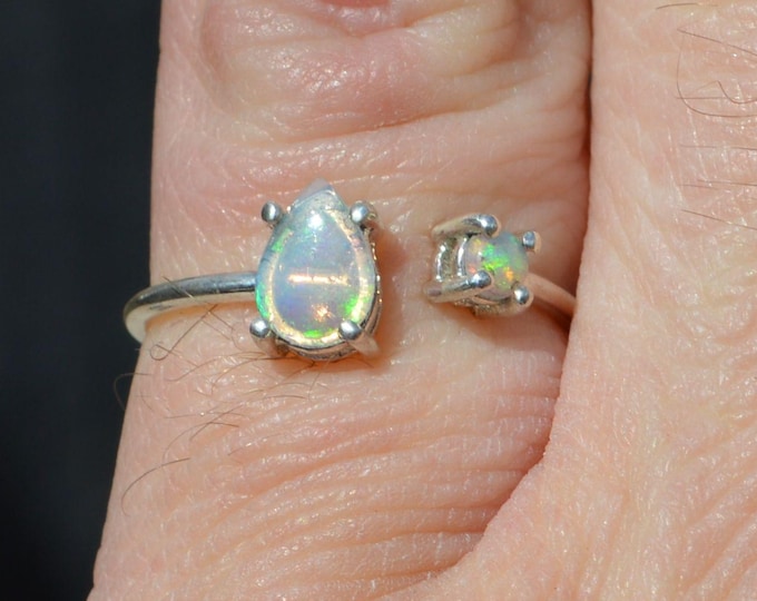 Sterling Silver Crystal Opal Ring, Adjustable
