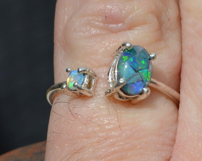 Sterling Silver Opal Ring, Adjustable