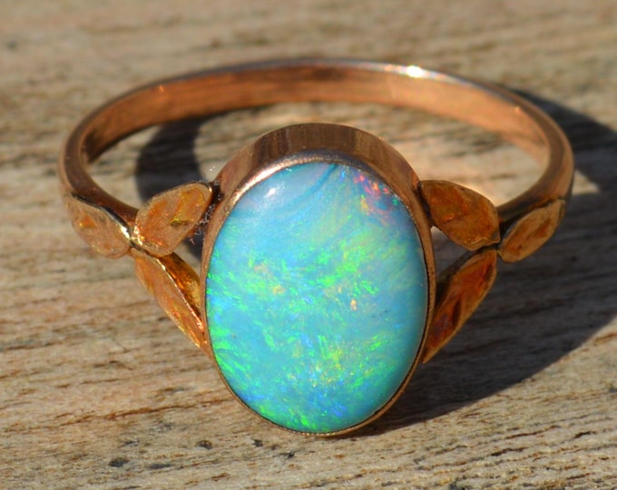 Antique 9ct Rose Gold Opal Ring, Australian Opal