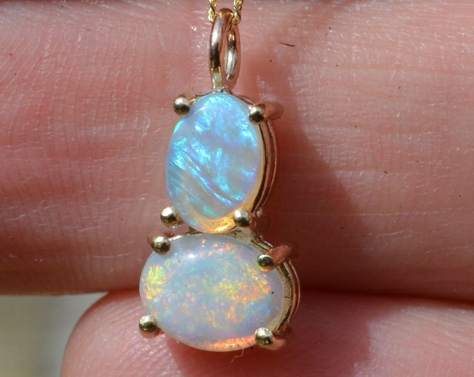 Dainty, 9ct Gold and Australian Crystal Opal Pendant