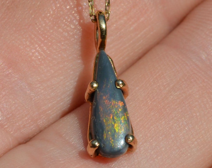 9ct Gold Australian Black Opal Crystal Pendant, Teardrop 0.98 Carats