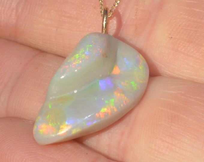9ct Gold Natural Mintabie Opal Pendant, Abstract, Carved, Australian Opal