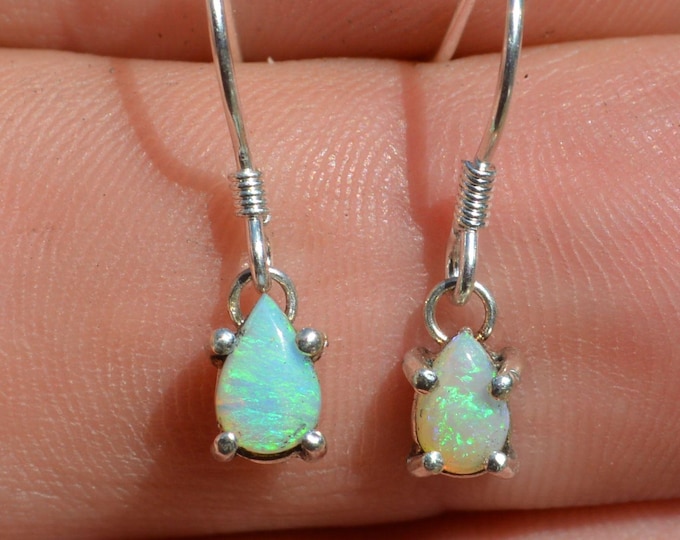 Dainty Sterling Silver and Opal Drop Earrings, Teardrops