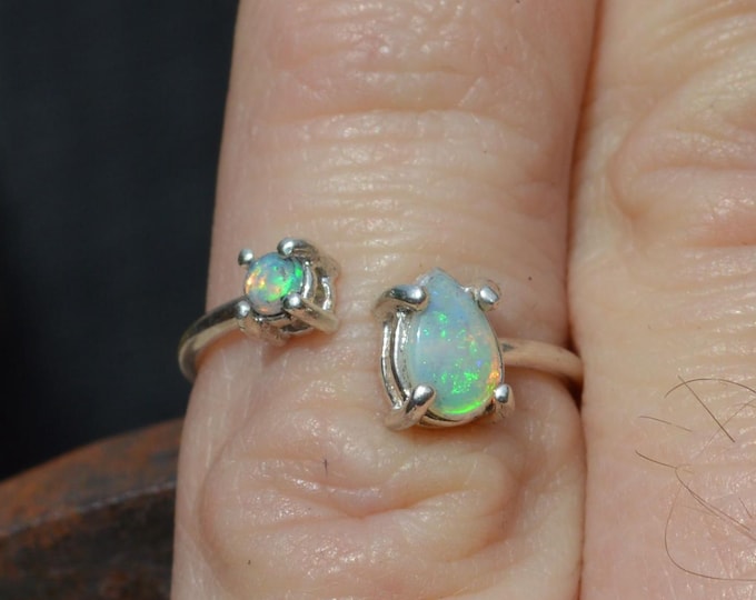 Sterling Silver Crystal Opal Ring, Adjustable